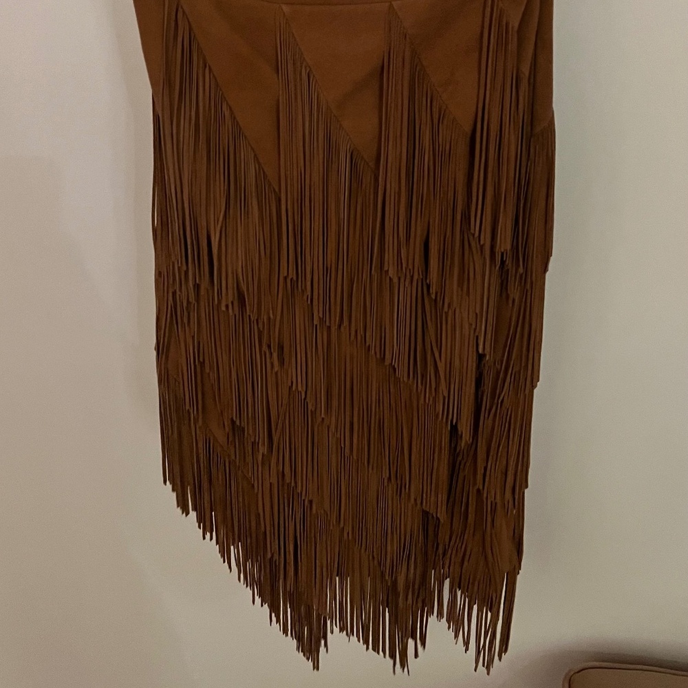 INTERMIX Asymmetrical Suede Fringe Skirt - S